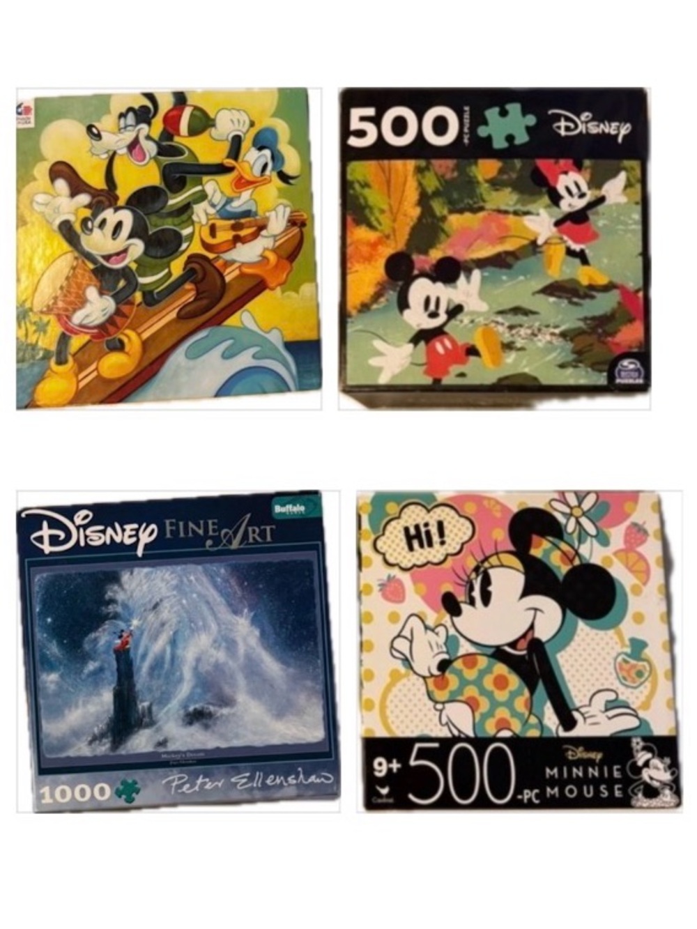 Disney Puzzle Collection w/Mickey, Minnie & Friends 4 puzzles (2/500pc 2/1000pc)